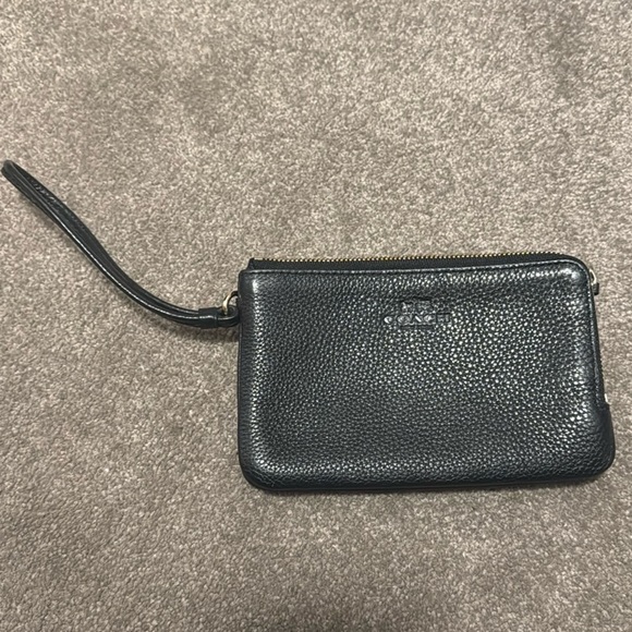 Coach Black Leather Wallet Purse Wristlet Dual Zipper - Picture 1 of 5